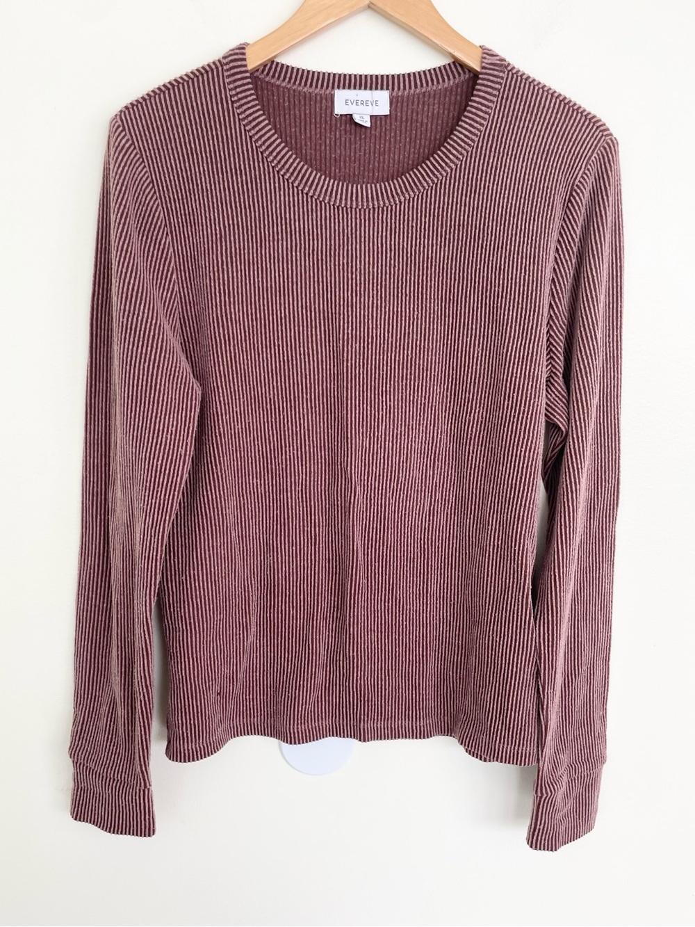 Evereve Burgundy & Pink Ribbed Knit Long Sleeve Crewneck Top XL Extra Large